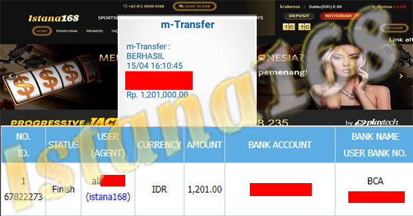 BUKTI KEMENANGAN WD MEMBER IDR 1.201.000