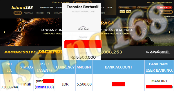 BUKTI KEMENANGAN WD MEMBER IDR 5.500.000