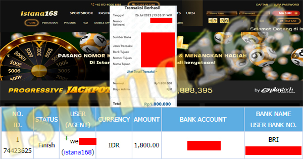 BUKTI KEMENANGAN WD MEMBER IDR 1.800.000