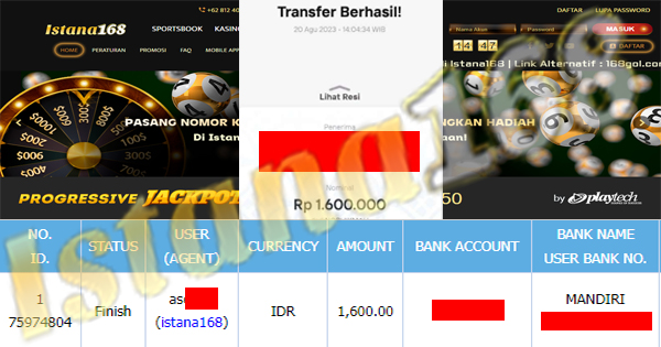 BUKTI KEMENANGAN WD MEMBER IDR 1.600.000