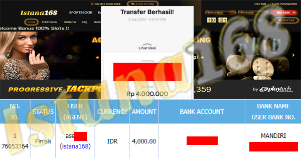 BUKTI KEMENANGAN WD MEMBER IDR 4.000.000