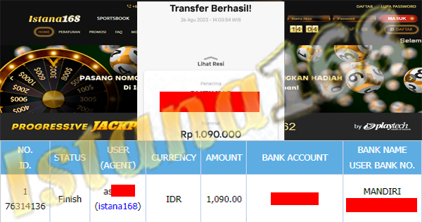 BUKTI KEMENANGAN WD MEMBER IDR 1.090.000