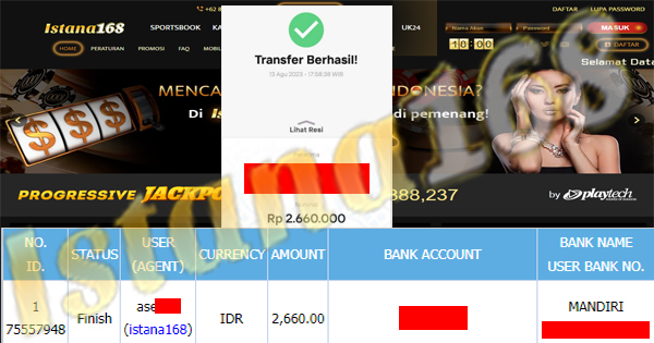 BUKTI KEMENANGAN WD MEMBER IDR 2.660.000