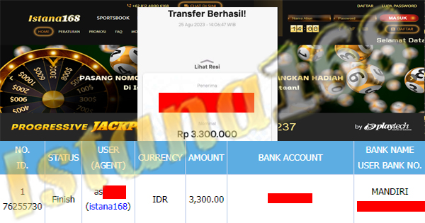 BUKTI KEMENANGAN WD MEMBER IDR 3.300.000