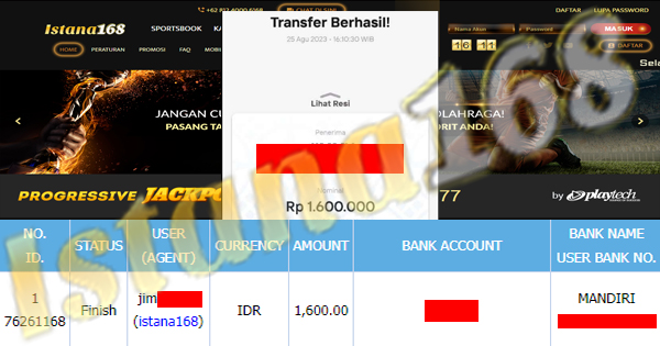 BUKTI KEMENANGAN WD MEMBER IDR 1.600.000