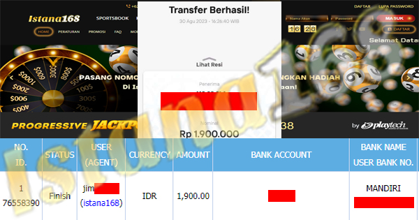 BUKTI KEMENANGAN WD MEMBER IDR 1.900.000