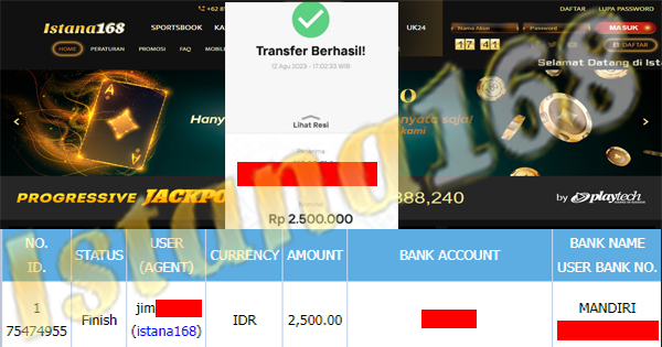 BUKTI KEMENANGAN WD MEMBER IDR 2.500.000