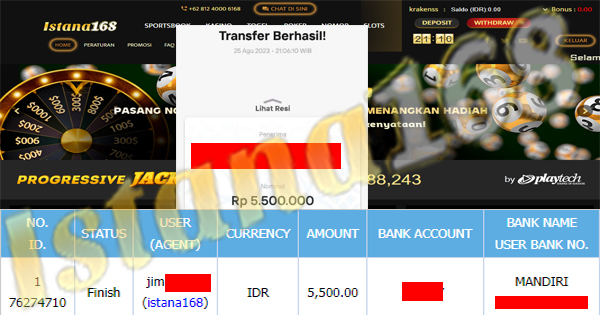 BUKTI KEMENANGAN WD MEMBER IDR 5.500.000