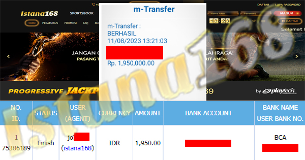 BUKTI KEMENANGAN WD MEMBER IDR 1.950.000