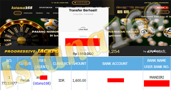 BUKTI KEMENANGAN WD MEMBER IDR 1.600.000