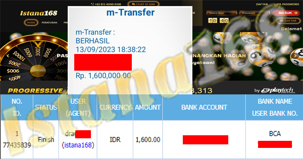 BUKTI KEMENANGAN WD MEMBER IDR 1.600.000