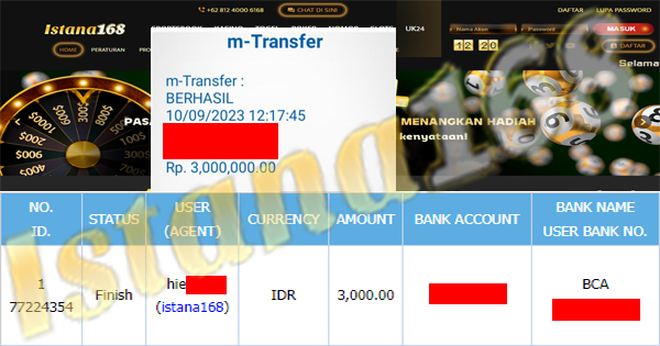 BUKTI KEMENANGAN WD MEMBER IDR 3.000.000