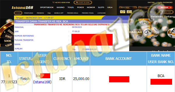 BUKTI KEMENANGAN WD MEMBER IDR 25.000.000