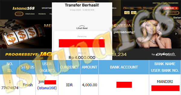 BUKTI KEMENANGAN WD MEMBER IDR 4.000.000