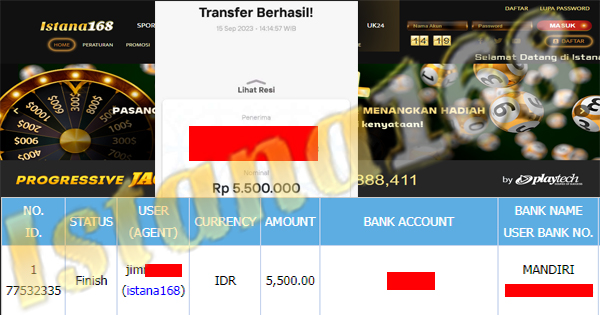 BUKTI KEMENANGAN WD MEMBER IDR 5.500.000