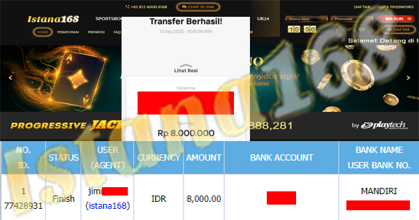 BUKTI KEMENANGAN WD MEMBER IDR 8.000.000