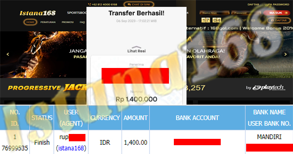 BUKTI KEMENANGAN WD MEMBER IDR 1.400.000