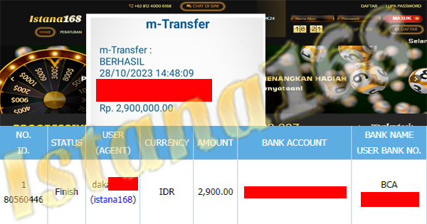 BUKTI KEMENANGAN WD MEMBER IDR 2.900.000