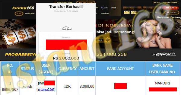 BUKTI KEMENANGAN WD MEMBER IDR 3.000.000