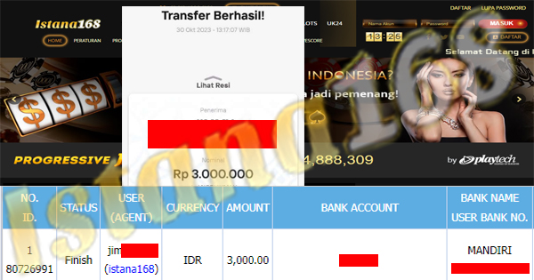 BUKTI KEMENANGAN WD MEMBER IDR 3.000.000