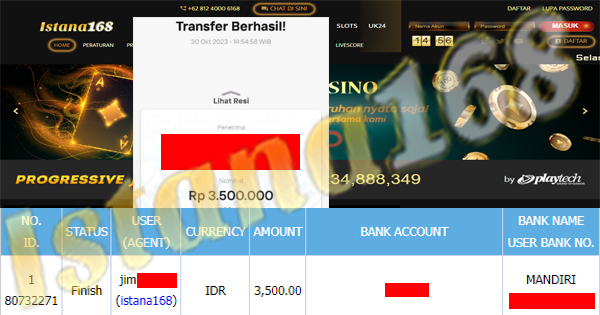 BUKTI KEMENANGAN WD MEMBER IDR 3.500.000