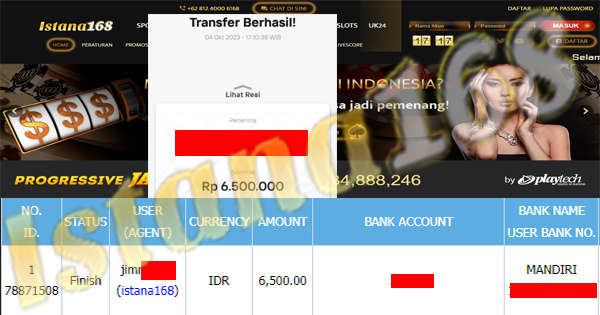 BUKTI KEMENANGAN WD MEMBER IDR 6.500.000