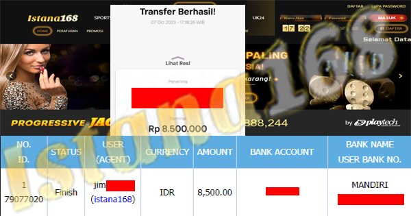 BUKTI KEMENANGAN WD MEMBER IDR 8.500.000