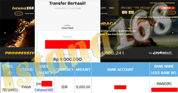 BUKTI KEMENANGAN WD MEMBER IDR 9.000.000