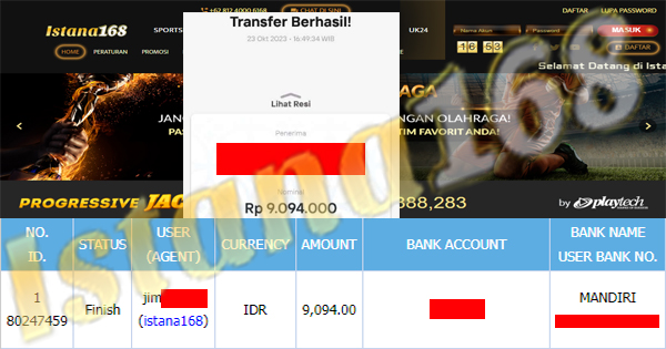 BUKTI KEMENANGAN WD MEMBER IDR 9.094.000