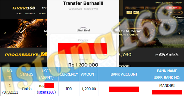 BUKTI KEMENANGAN WD MEMBER IDR 1.200.000