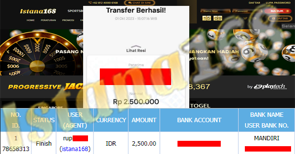 BUKTI KEMENANGAN WD MEMBER IDR 2.500.000