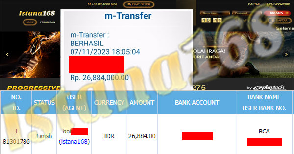 BUKTI KEMENANGAN WD MEMBER IDR 26.884.000