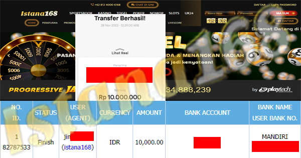 BUKTI KEMENANGAN WD MEMBER IDR 10.000.000