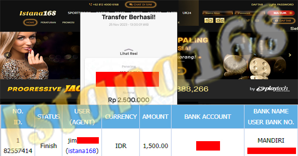 BUKTI KEMENANGAN WD MEMBER IDR 2.500.000