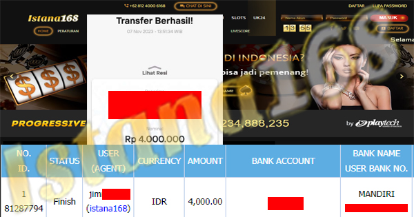 BUKTI KEMENANGAN WD MEMBER IDR 4.000.000