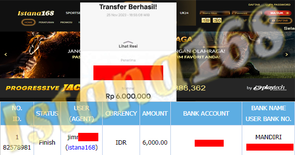 BUKTI KEMENANGAN WD MEMBER IDR 6.000.000