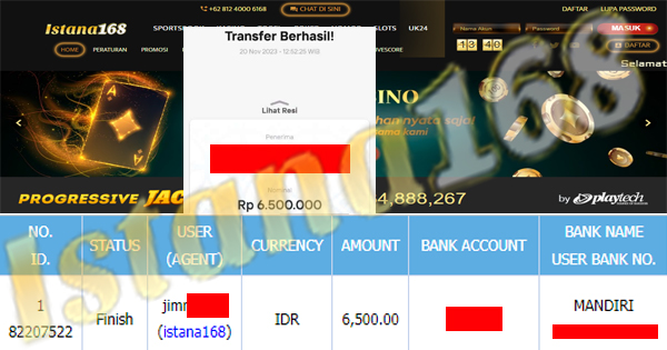 BUKTI KEMENANGAN WD MEMBER IDR 6.500.000