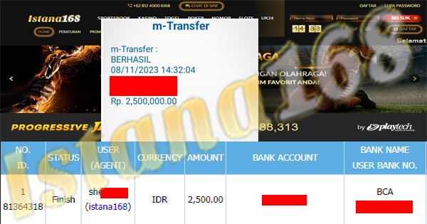 BUKTI KEMENANGAN WD MEMBER IDR 2.500.000