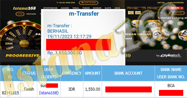 BUKTI KEMENANGAN WD MEMBER IDR 1.550.000