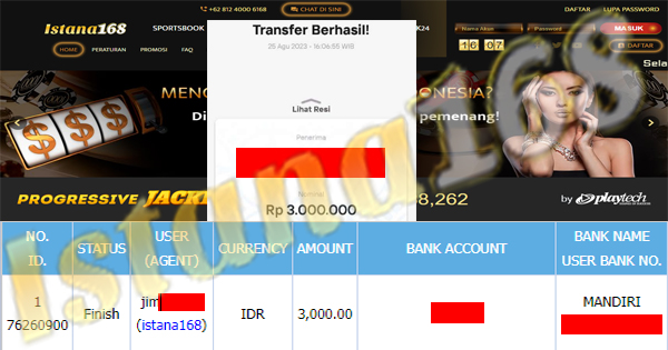 BUKTI KEMENANGAN WD MEMBER IDR 3.000.000