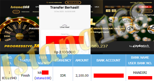 BUKTI KEMENANGAN WD MEMBER IDR 2.500.000