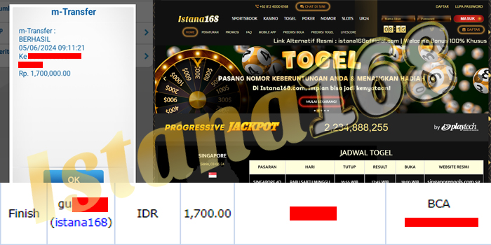 BUKTI KEMENANGAN WD MEMBER IDR 1.700.000