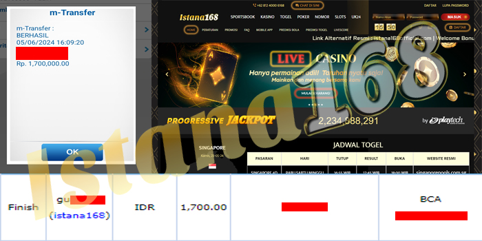 BUKTI KEMENANGAN WD MEMBER IDR 1.700.000