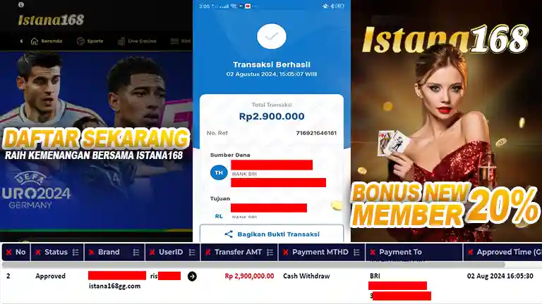 BUKTI KEMENANGAN WD MEMBER ISTANA168 IDR 2.900.000