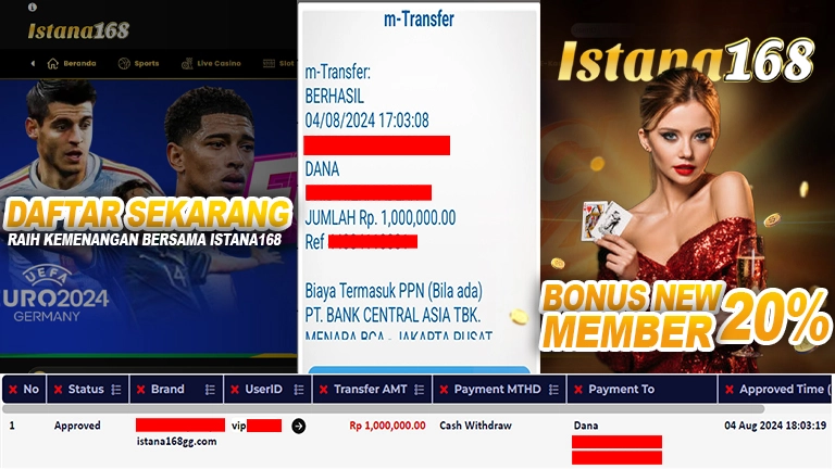 BUKTI KEMENANGAN WD MEMBER ISTANA168 IDR 1.000.000