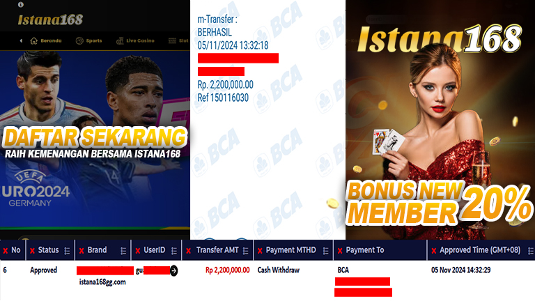 BUKTI KEMENANGAN WD MEMBER ISTANA168 IDR 2.200.000