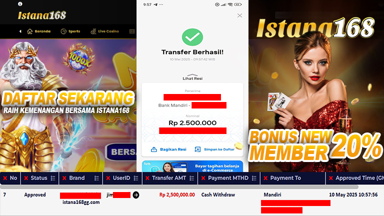 BUKTI KEMENANGAN WD MEMBER ISTANA168 IDR 2.500.000
