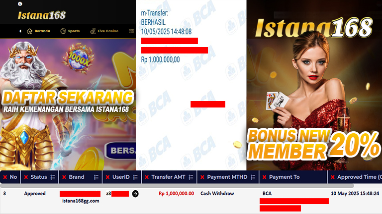 BUKTI KEMENANGAN WD MEMBER ISTANA168 IDR 1.000.000