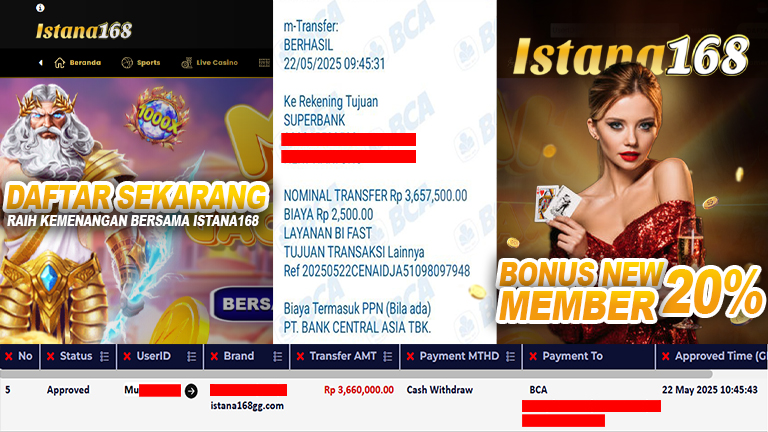 BUKTI KEMENANGAN WD MEMBER ISTANA168 IDR 3.660.000