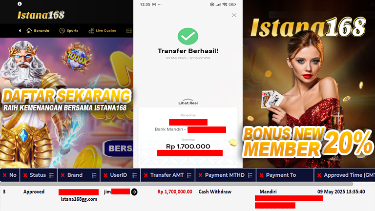 BUKTI KEMENANGAN WD MEMBER ISTANA168 IDR 1.700.000